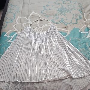 a.n.a Silver Pleated Women's Top